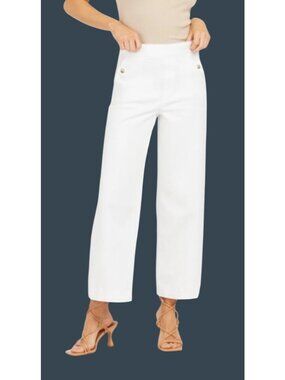 Spanx Womens Wide-Leg stretch White High-Waist Cropped Pants Size L Cotton Blend